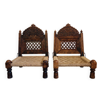 2 traditional Pida chairs, India, 1950s/60s
