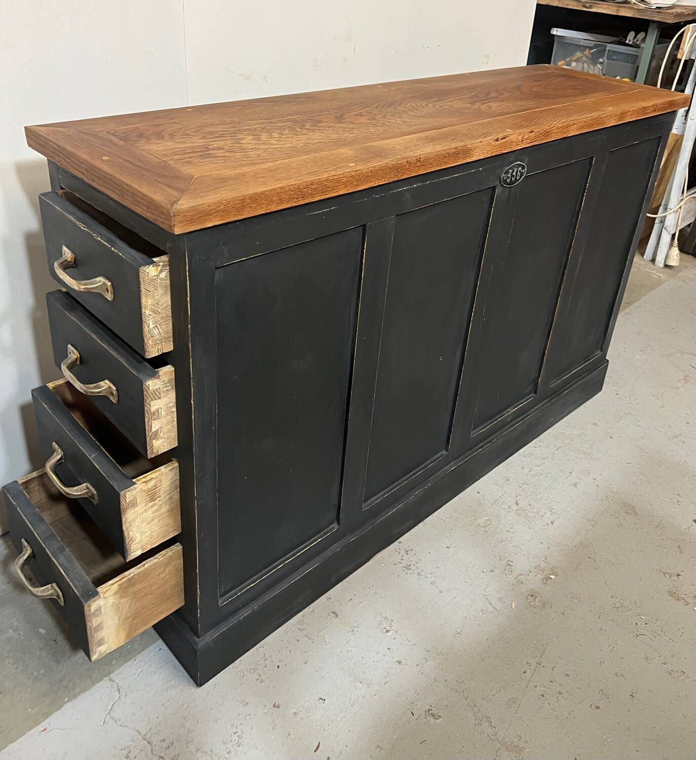 Old oak workshop drawer unit