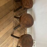 Brutalist wooden table and 3 stools