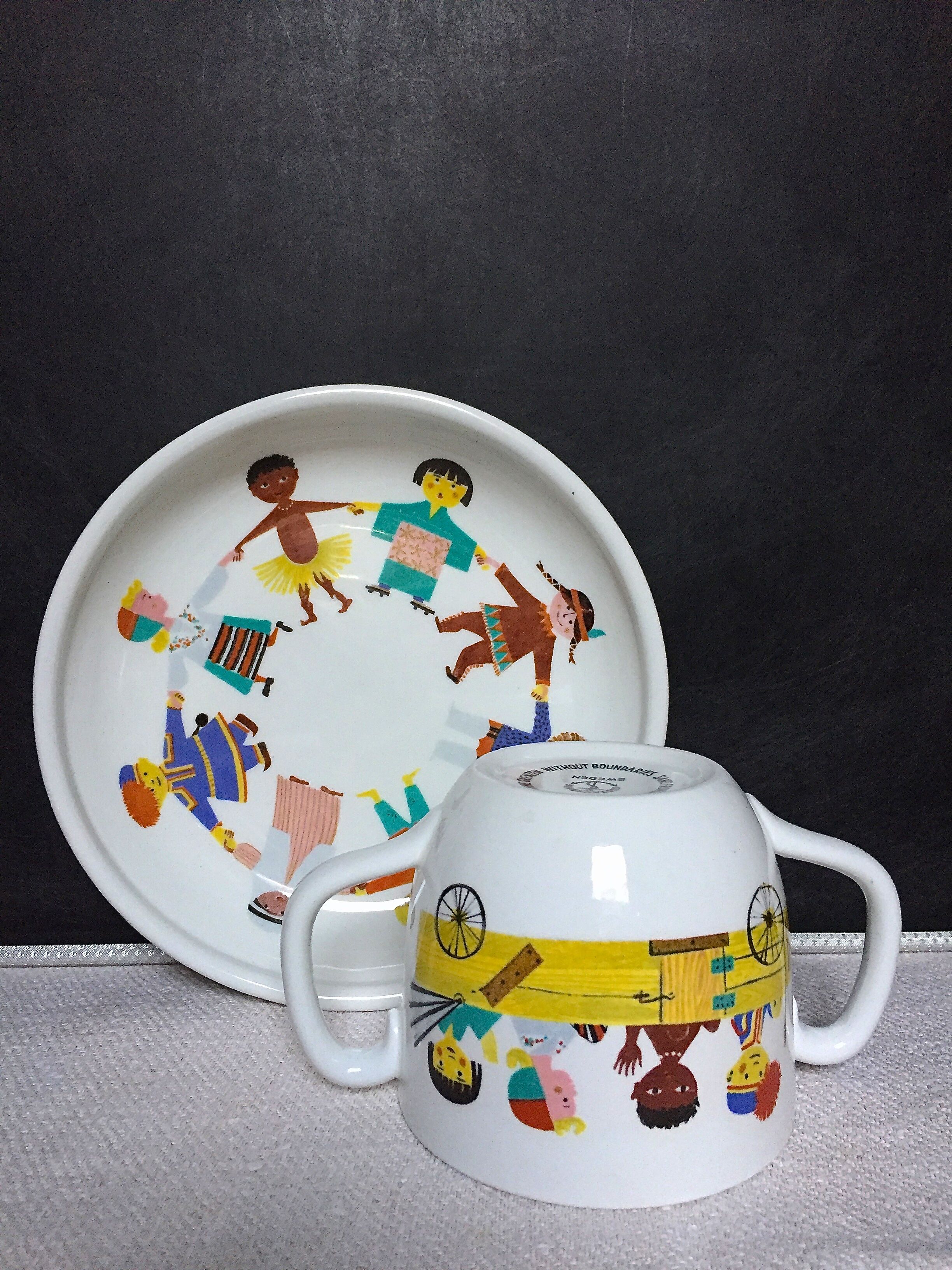 Children's dishes or birth gift Plate and bowl Utan gränser gustavsberg vintage design scan