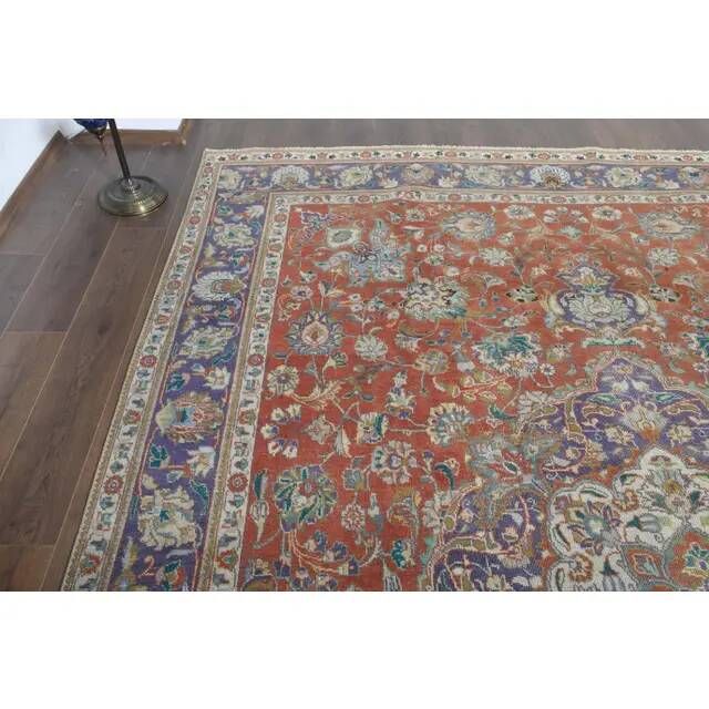 1970s Vintage Persian Handmade Wool Orange Oversized Area Rug 278x379