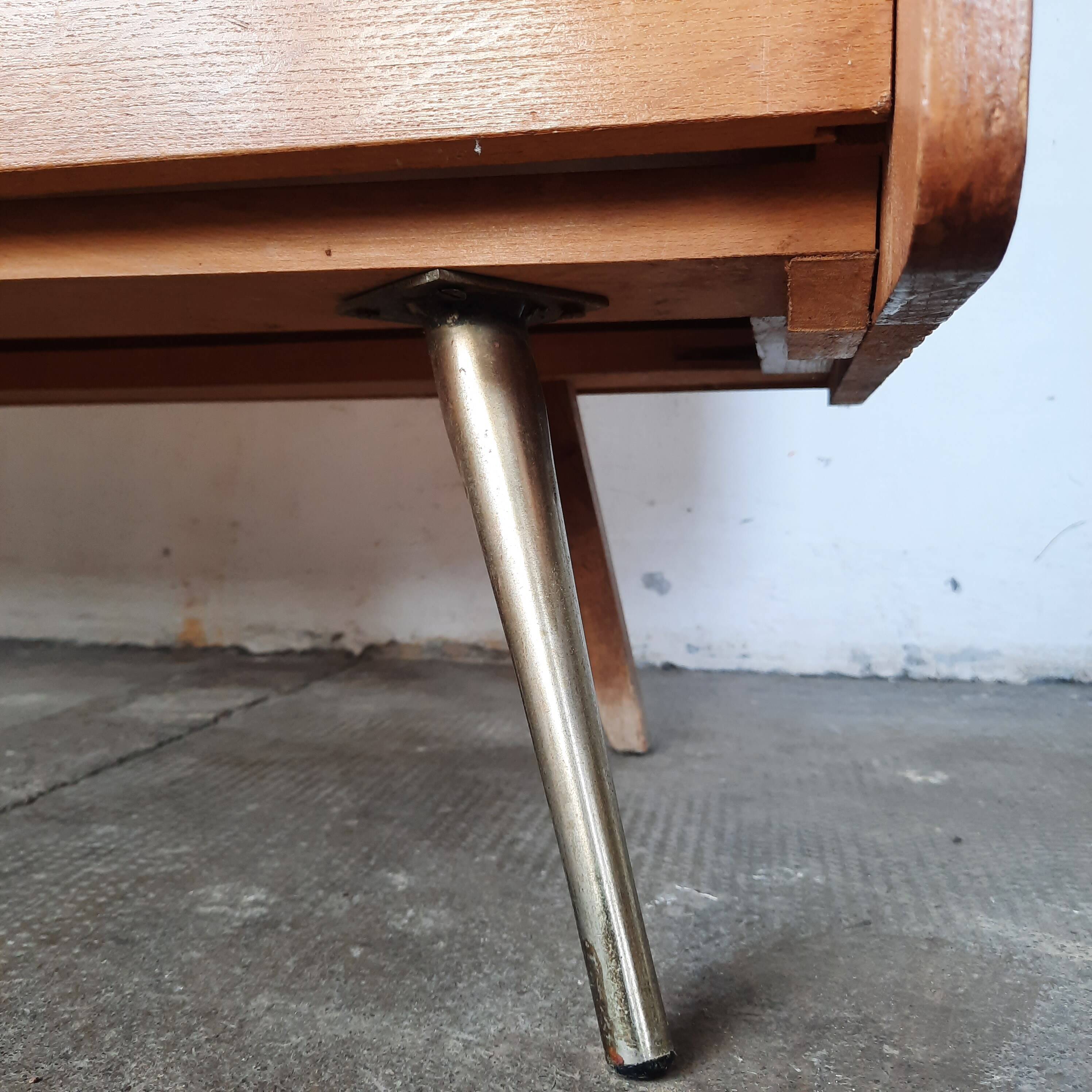 Vintage light oak chest of drawers, brass base