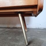 Vintage light oak chest of drawers, brass base