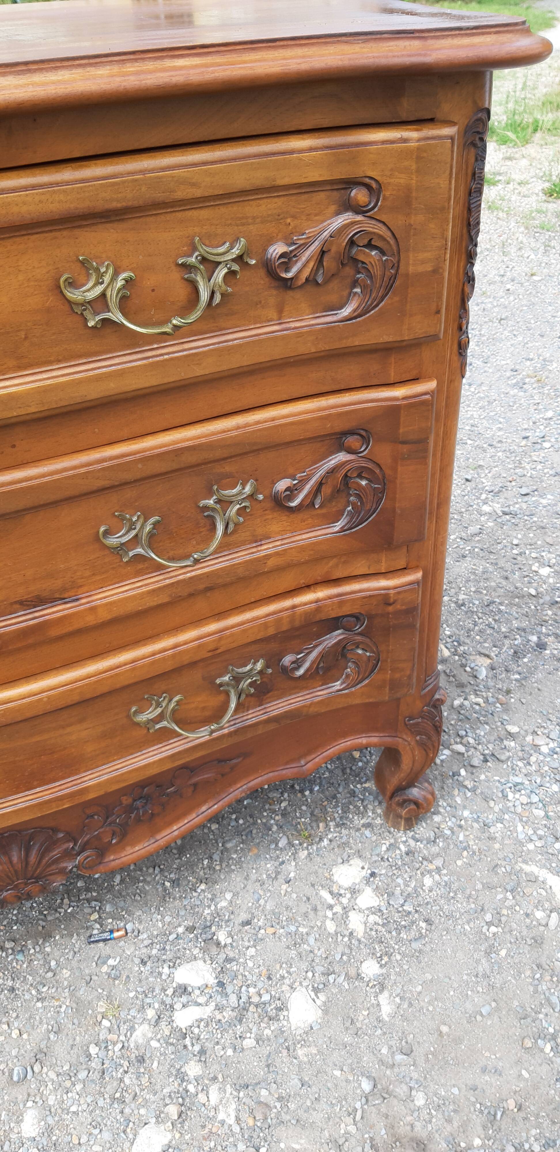 Chest of drawers 3 drawers walnut and brass