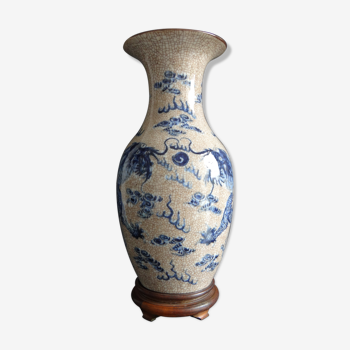 Vase en porcelaine Nankin craquelé Chine 42cm dragon XIXème