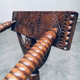 Brutalist Carved Oak Tripod Monk Chair, Sweden, 1930s