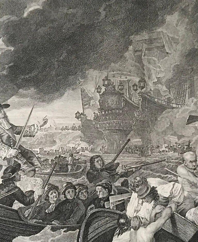 B. West, naval battle: Battle of the Hougue, engraving, eighteenth century