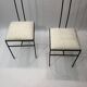 Pair of Postmodern High Back Black Metal Side Chairs in Boucle 1980s Vintage 70s