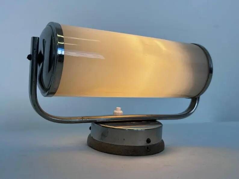 Bauhaus Chrome and milk glass Wall Lamp, 1940s - Czechoslovakia