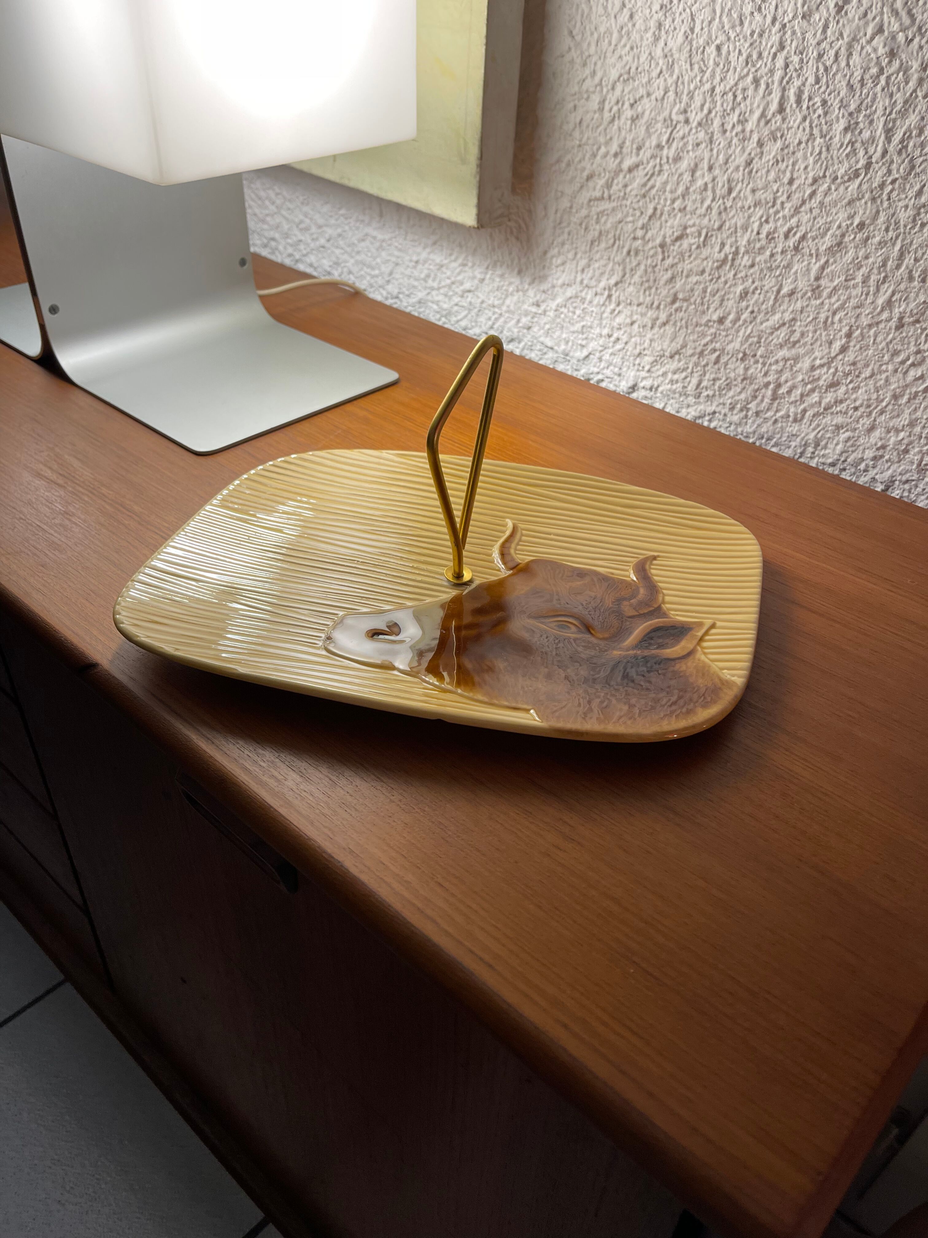 Cheese platter Vallauris bull decoration