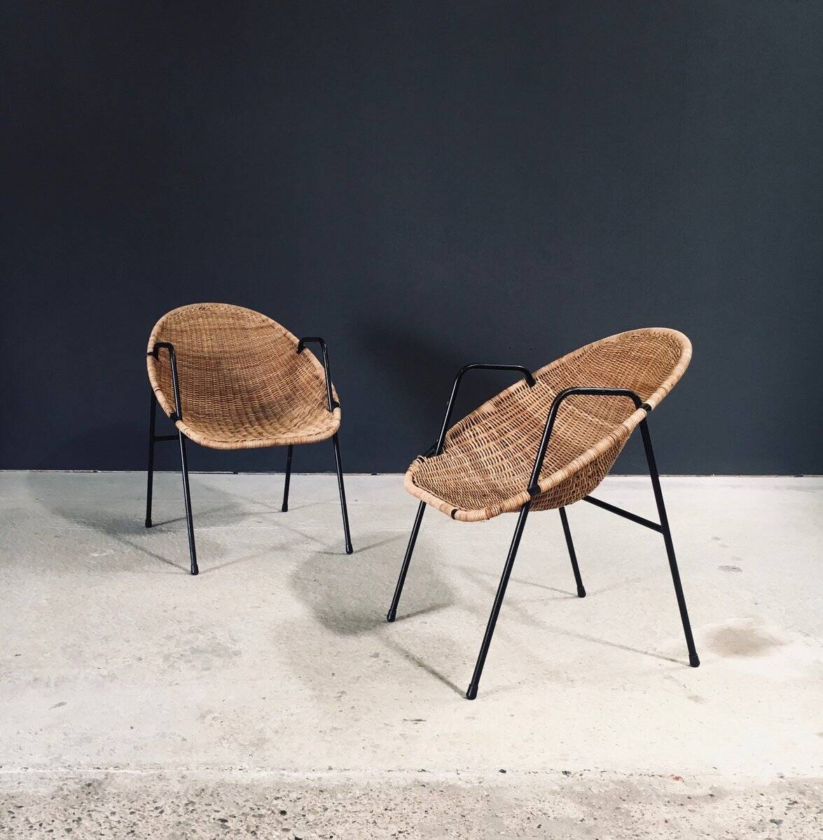 Mid-Century Modern Rattan Armchairs, France, 1950s, Set of 2