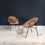 Mid-Century Modern Rattan Armchairs, France, 1950s, Set of 2