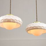 Mid-Century Italian Ceramic & Brass Pendant Lamps, Set of 2