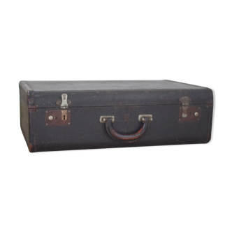 Vintage retro suitcase 50 black color inside navy blue
