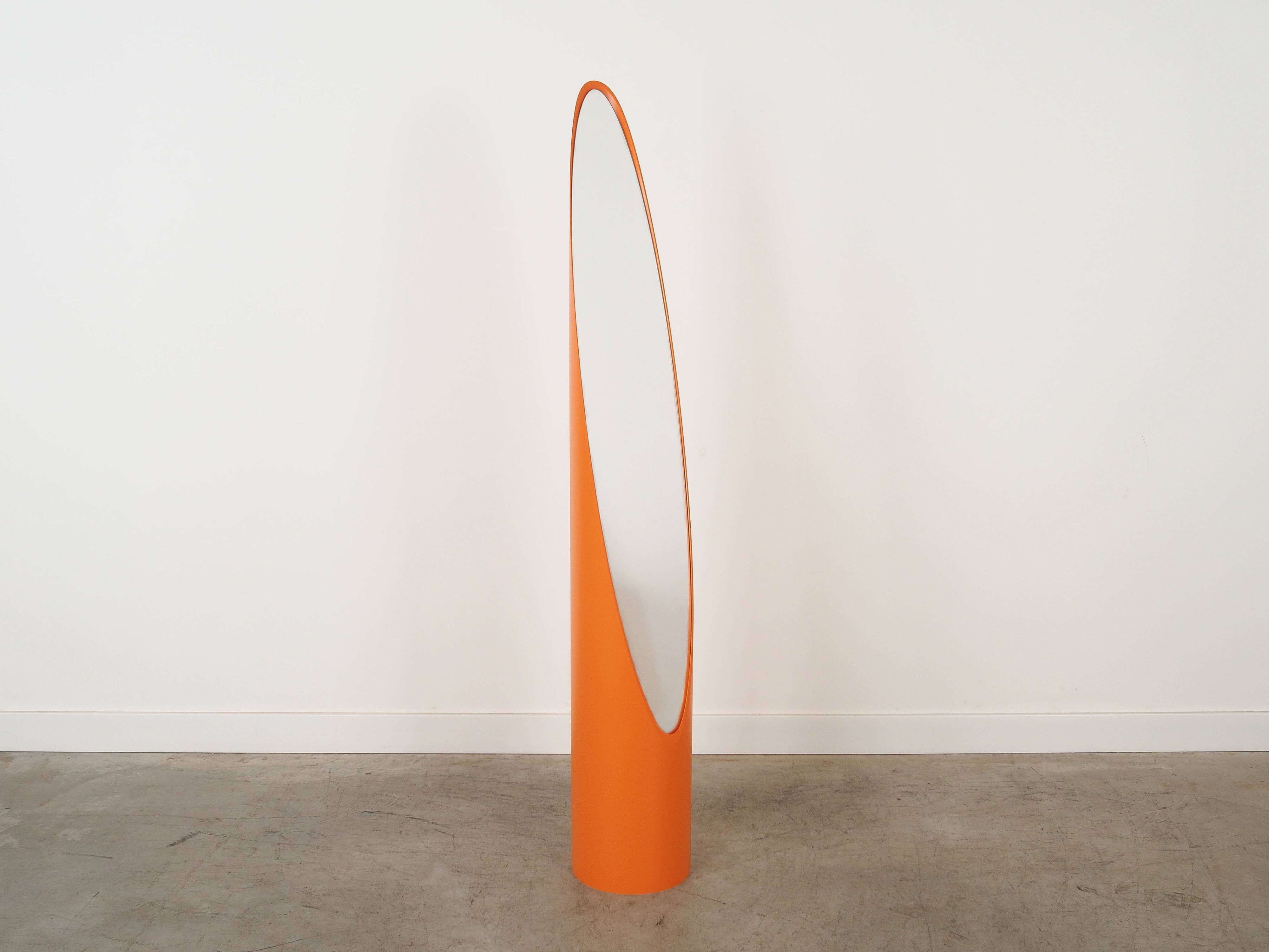 Orange ‘Lipstick’ mirror, Italian design, 1970s, designer: Rodolfo Bonetto