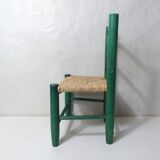 Vintage old wooden straw chair for children