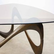 Italian Organic "Snake" Wooden and Smoked Glass Coffee Table, 1960s