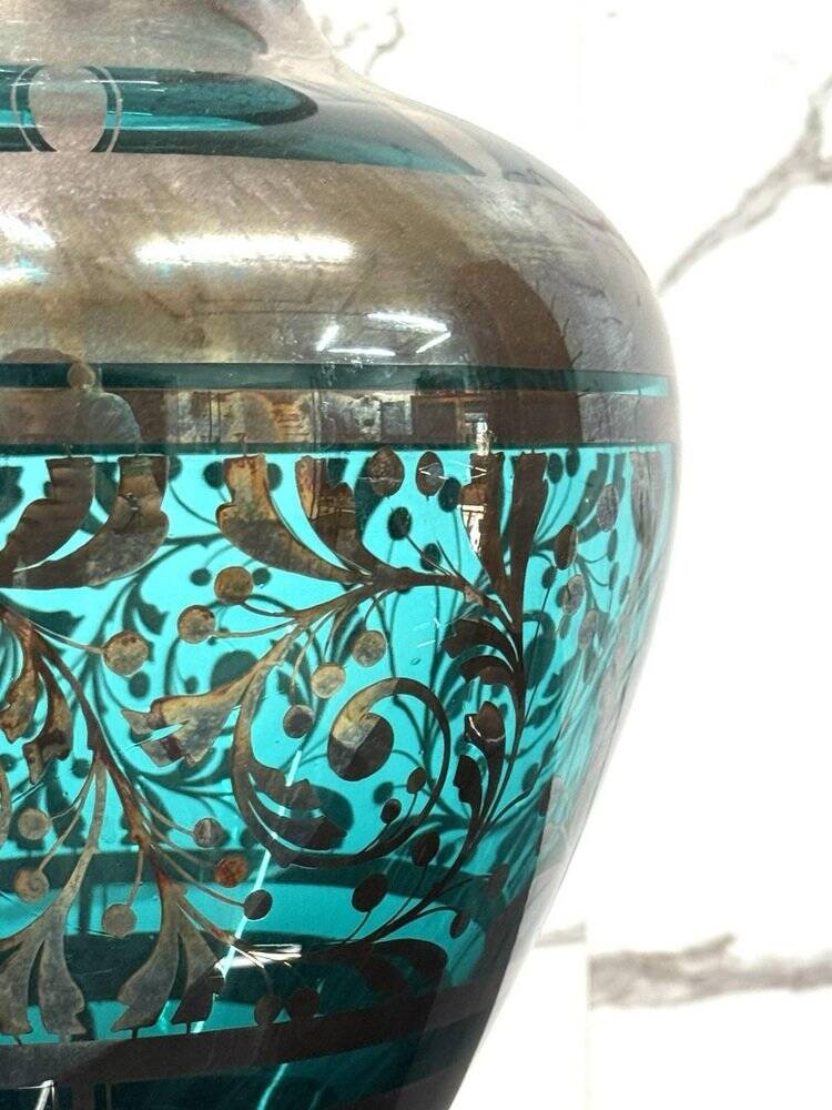 American Art Deco Vase in Glass and Silver Overlay, 1930s