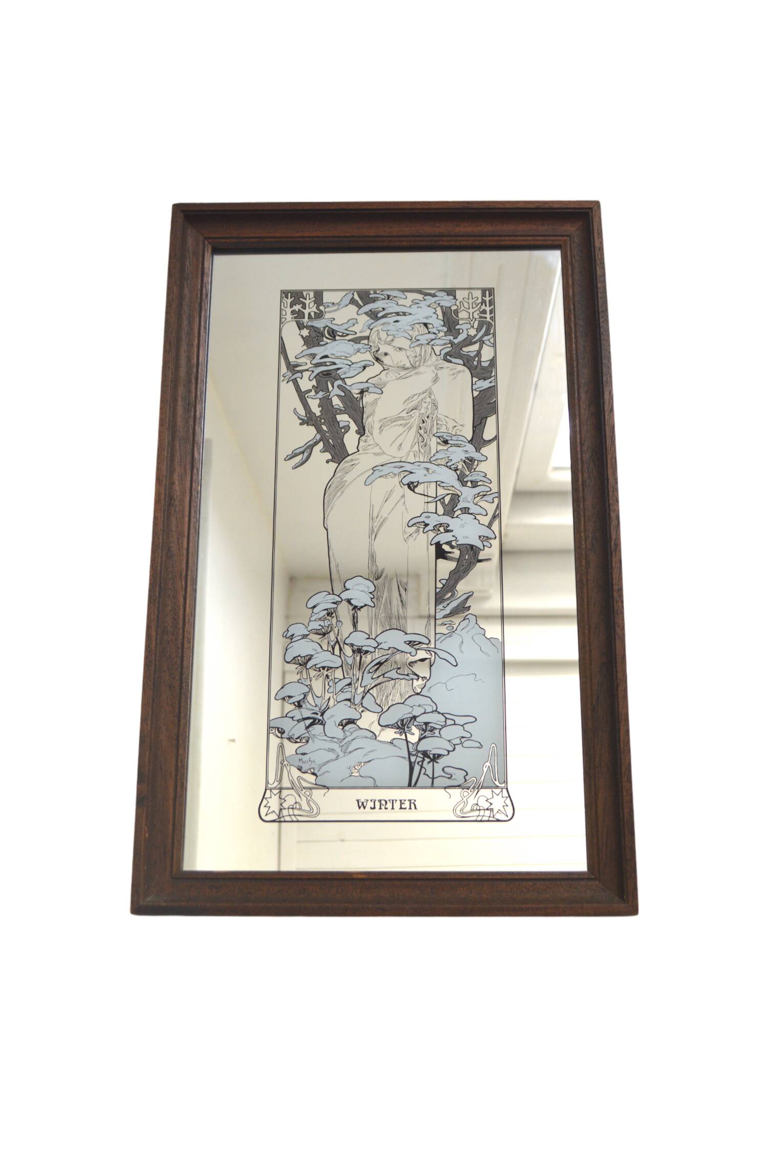 Winter mirror 70s Art Nouveau style after Alfons Mucha