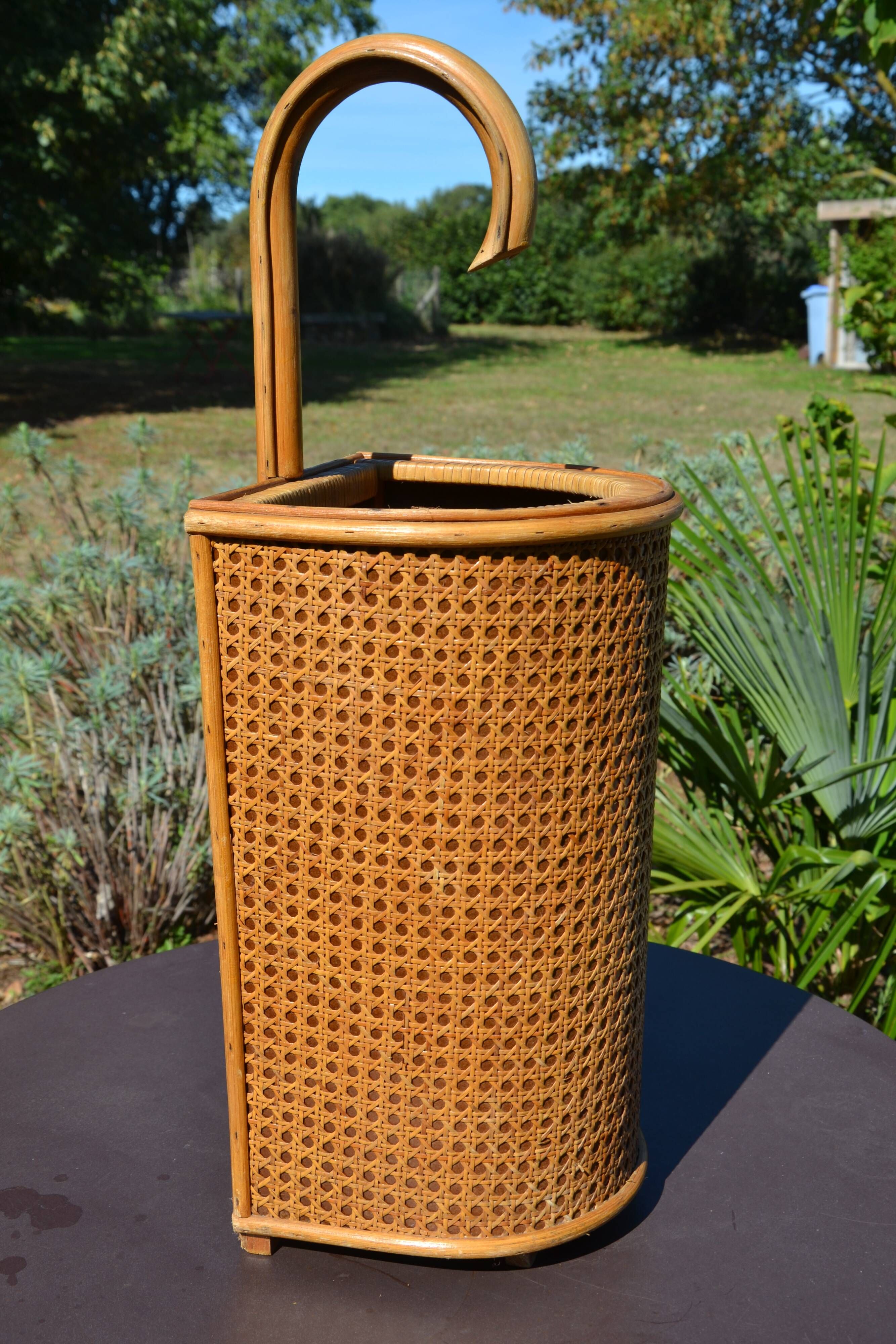 Vintage wicker and cane umbrella stand
