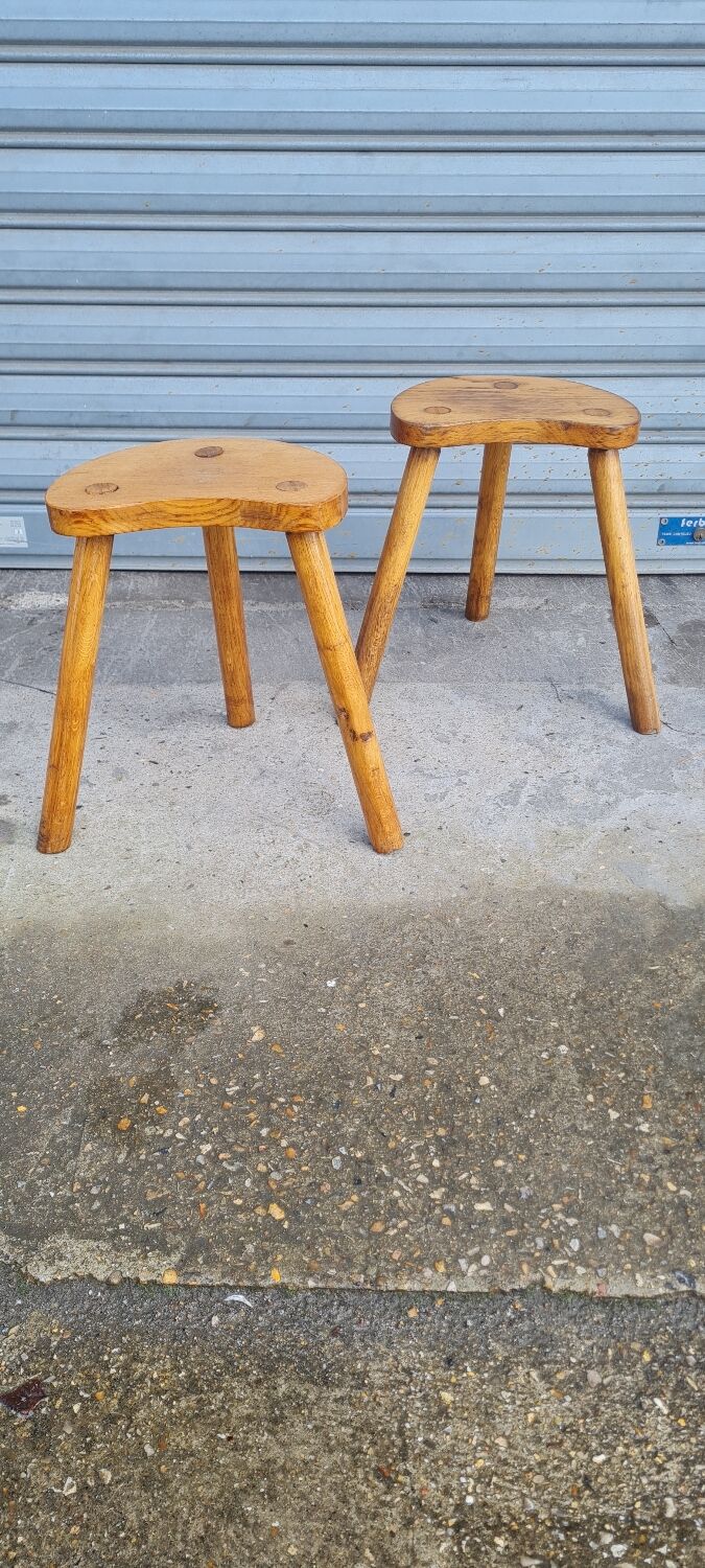 Pair of tripod stools in solid wood