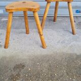 Pair of tripod stools in solid wood