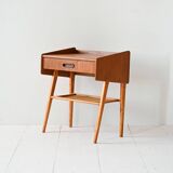 Scandinavian bedside table in teak and rattan