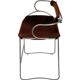Contemporary sculptural bar stool c. Silvered Aged Steel Backrest and Cognac Leather