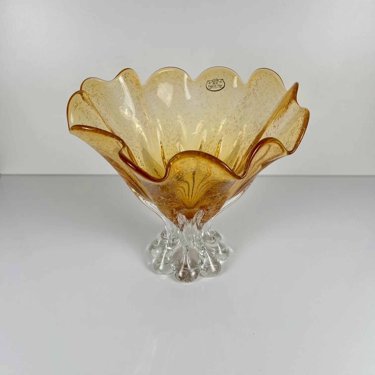 Amber glass bowl in Murano style, 1970, MF Cristal de Paris