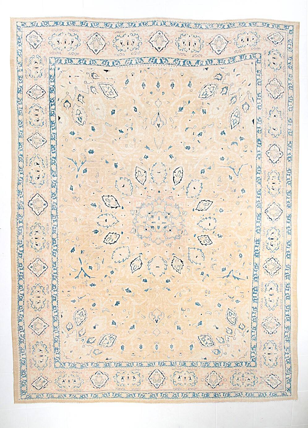 Tapis Persan Vintage Beige Et Bleu à Motifs Floraux, 301x388Cm