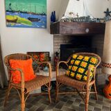 Pair of vintage rattan armchairs 1960