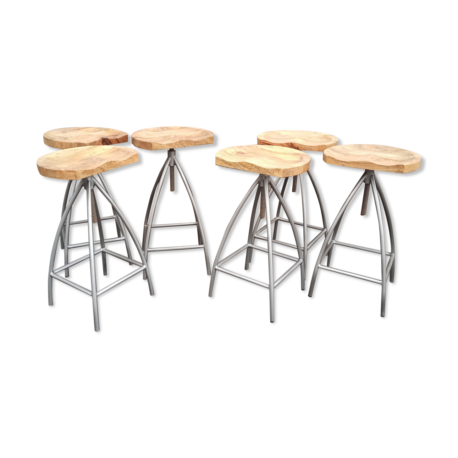 Lot de 6 tabourets en bois avec pieds métal réglables