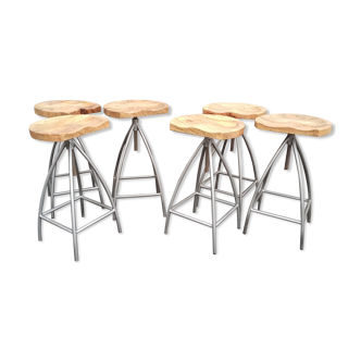 Lot de 6 tabourets en bois avec pieds métal réglables