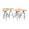 Set of 6 wooden stools with adjustable metal legs