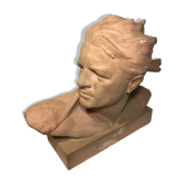 Buste de Mermoz terre cuite d'art R. Pollin sculpture signée vintage