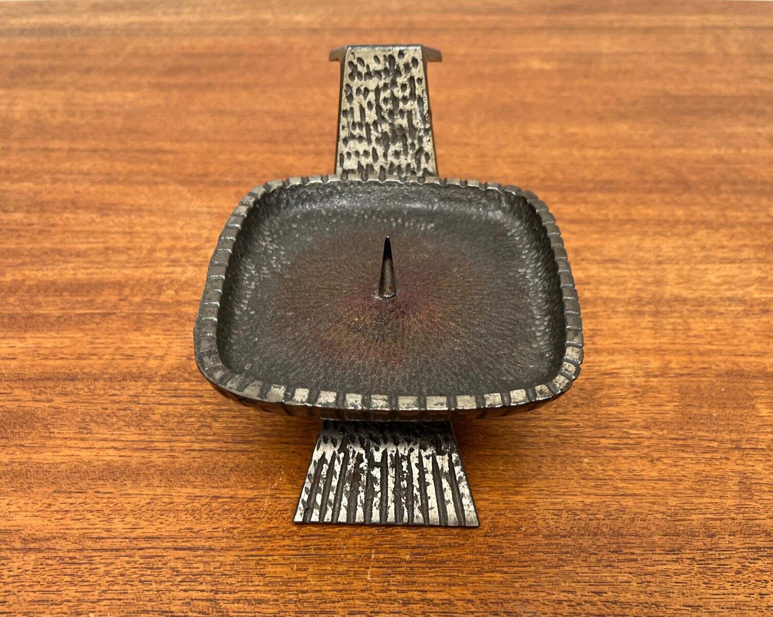 Brutalist Japanese bronze candlestick from the mid-century for Beva, 1960s.