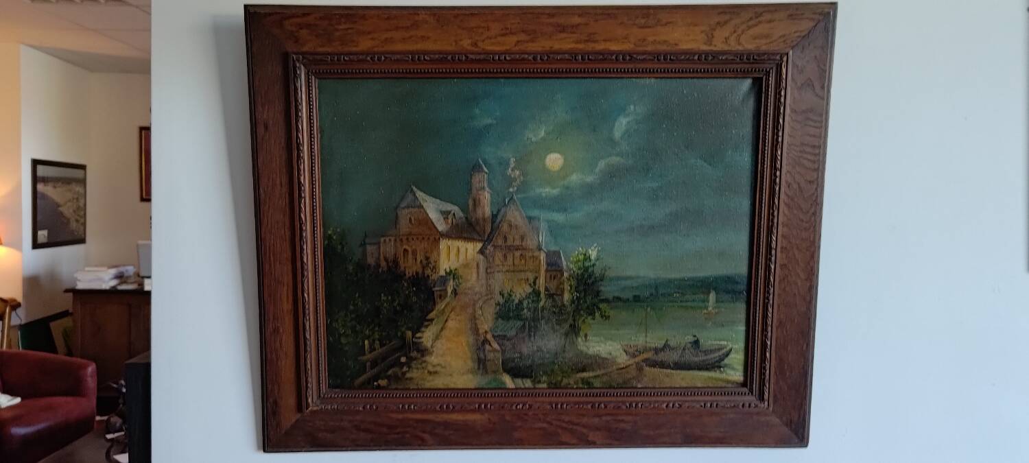 Navy blue moon port painting