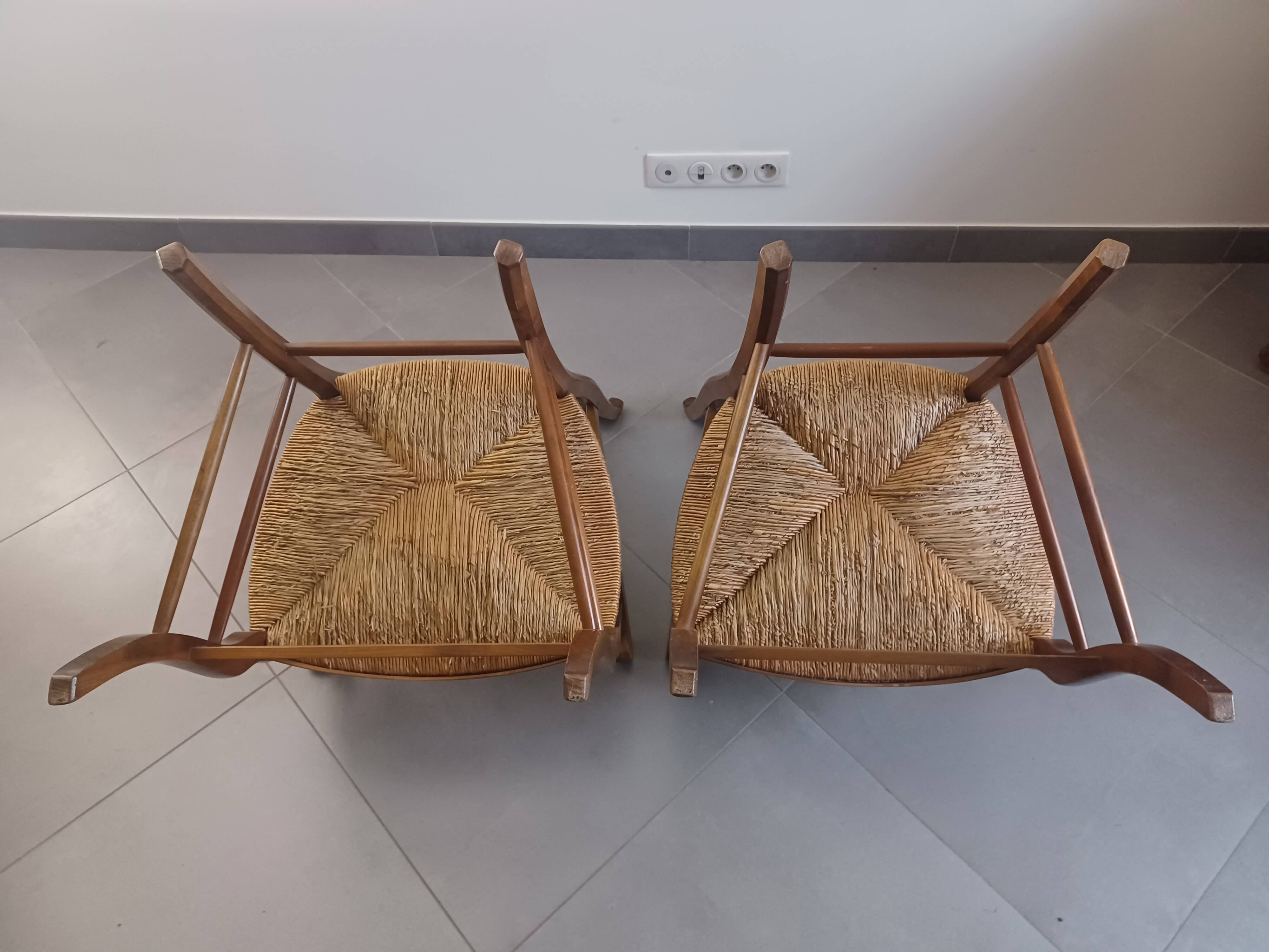 Pair of cherry wood armchairs