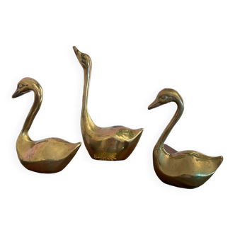 Lot 3 brass swans