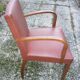 Fauteuil bridge marron clair et bois des années 40-50