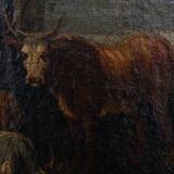 Oil on canvas 18th century scene of animals and shepherd gilded frame