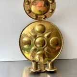 Grand bougeoir mural en laiton antique hauteur 35 cm