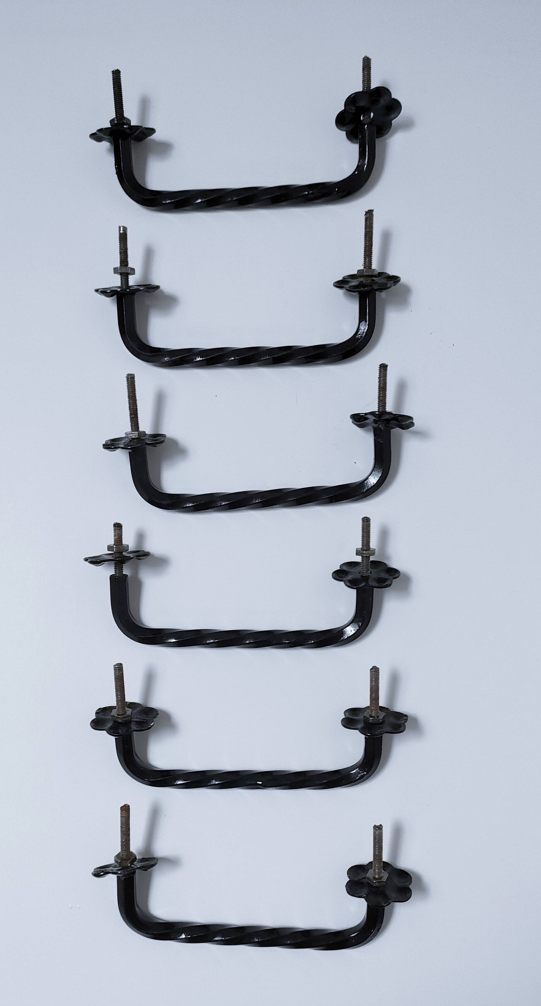 Six iron handles for drawers from the 60s