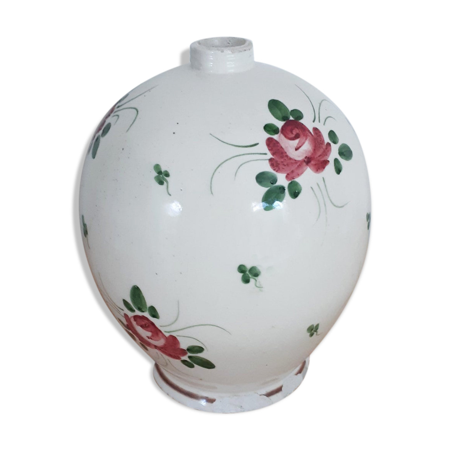 Pied de lampe en faience motif fleuri