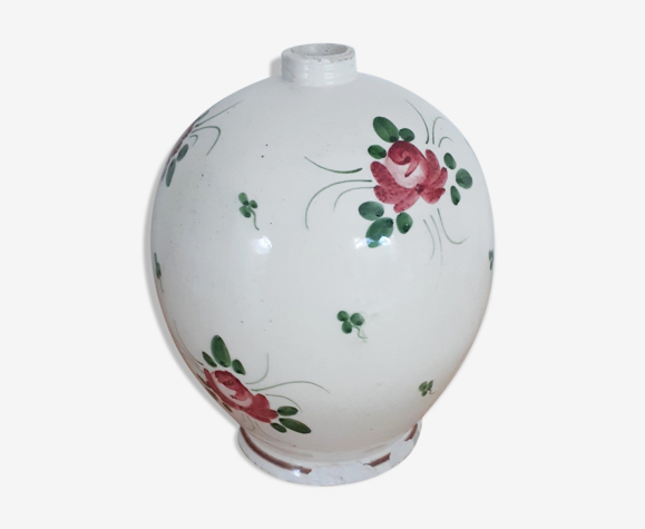 Pied de lampe en faience motif fleuri