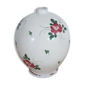 Pied de lampe en faience motif fleuri