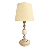 Wood and marble lamp, new 2M fabric cable, cotton lampshade