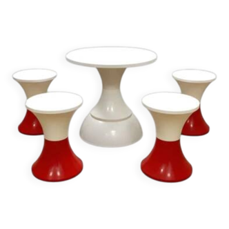 4 tabourets et table style Space Age par Masonnet, Tchécoslovaquie années 1970