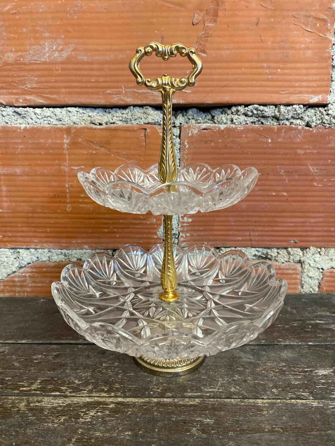 Cake Stand Antique Crystal + Gilded Bronze Trays #