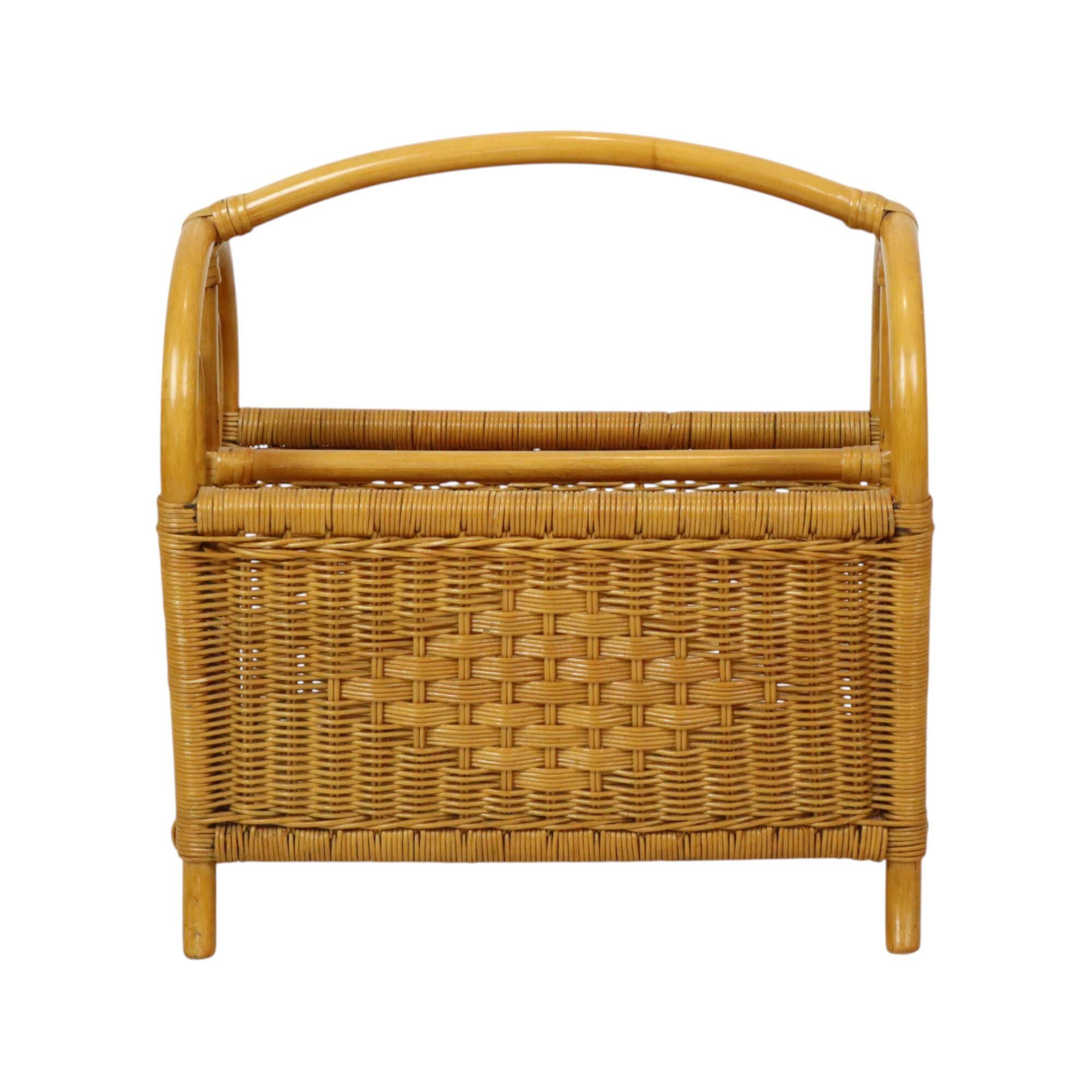 Vintage Boho Bamboo Rattan Magazine Rack 80s